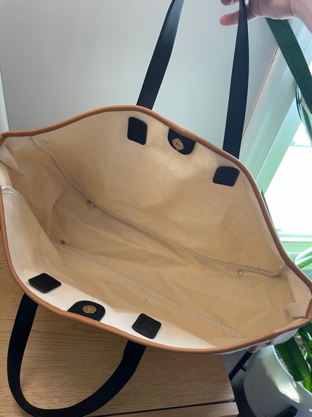 ESCAPE Canvas Tote - Black Handles, Tan Trim - Picture 3 of 4